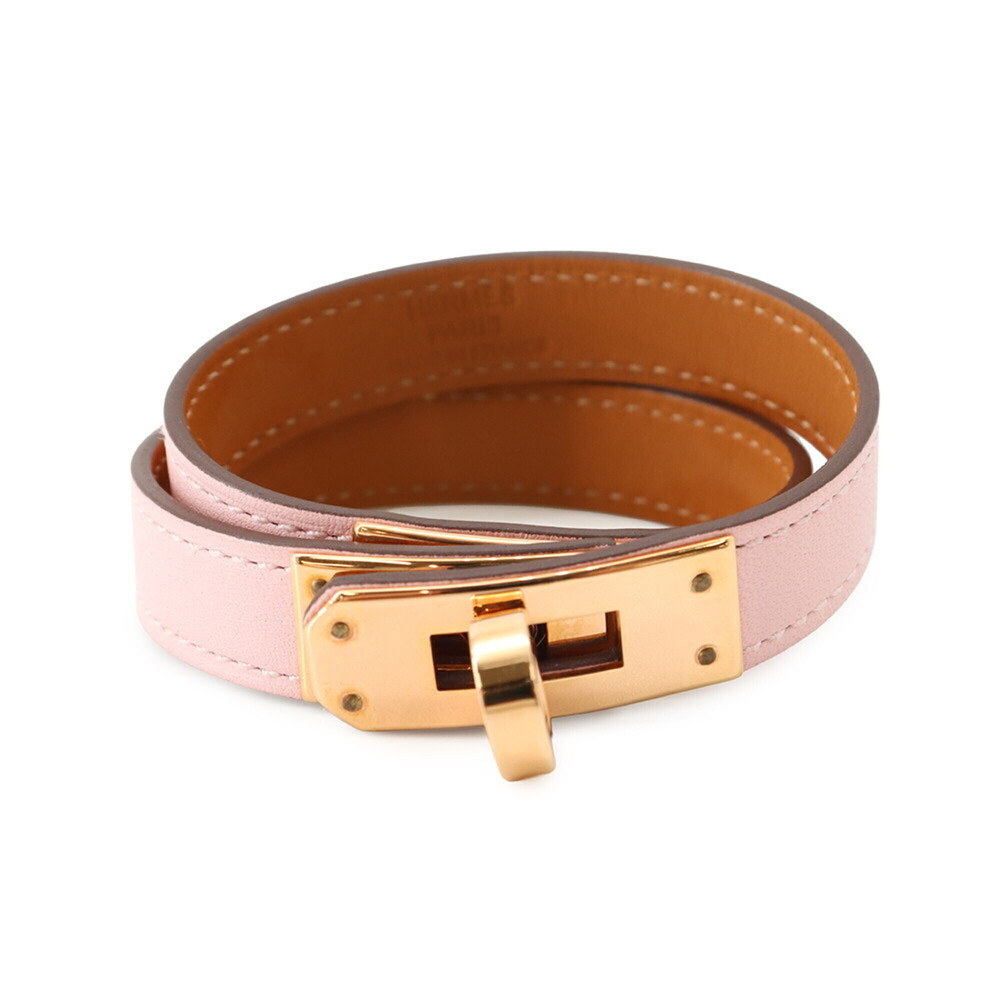 HERMES Pink Leather Charm Bracelet